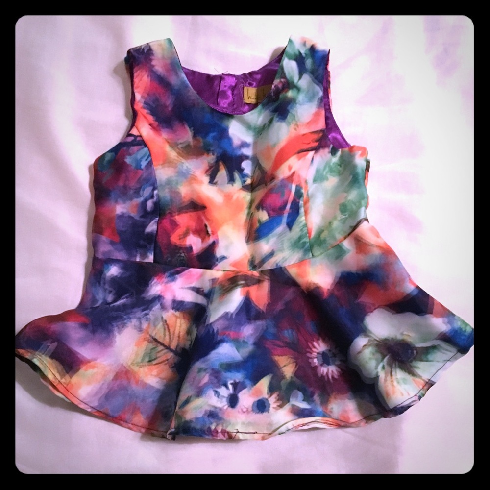 Nicole Miller Girls Tank Top Peplum Watercolor 4T